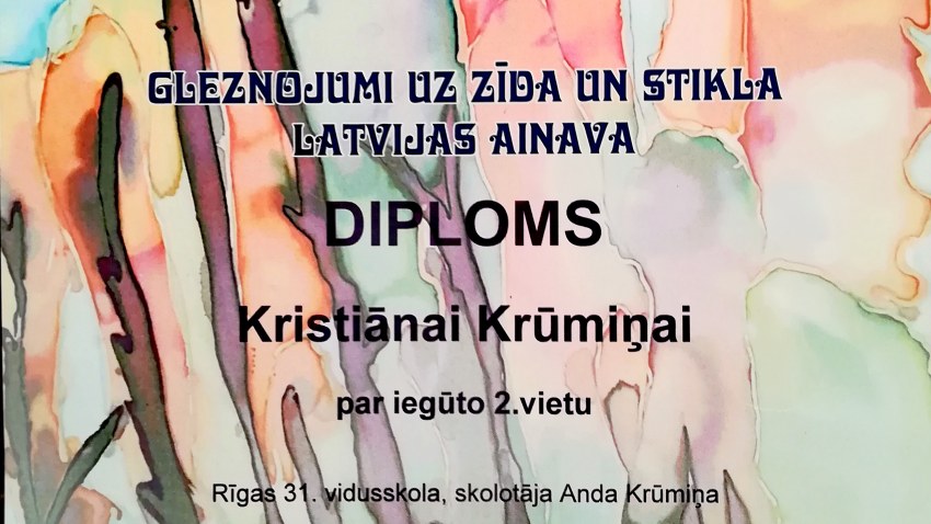 Rīgas izglītības iestāžu vizuāli plastiskās mākslas konkursa “Gleznojumi uz zīda un stikla. Latvijas ainavas” laureāti